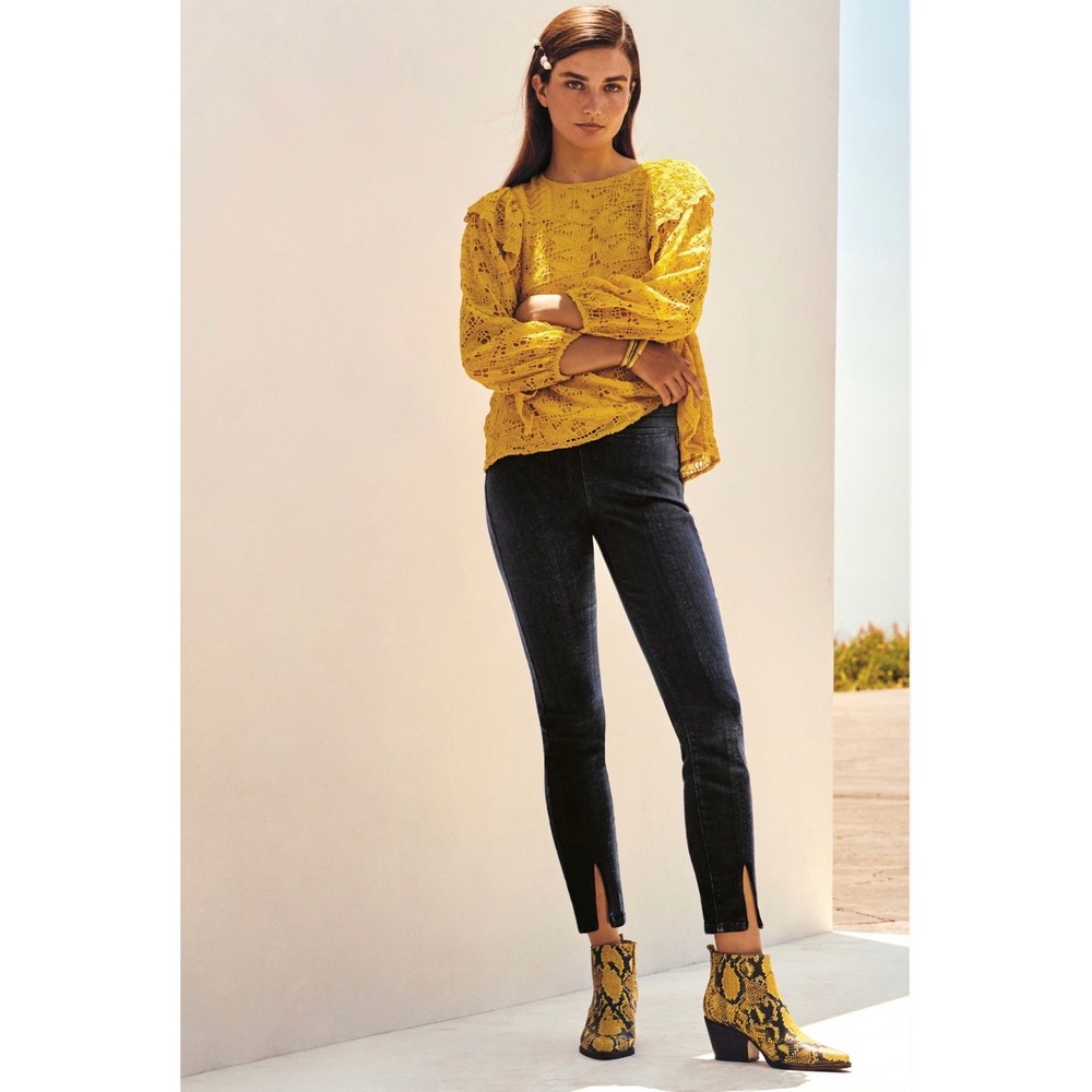 Maeve Anthropologie Clementine Blouse Yellow Eyelet Ruffle Lace Top Size 6